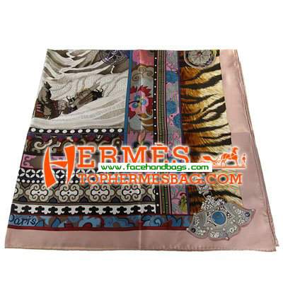 Hermes 100% Silk Square Scarf Pink Puff HESISS 130 x 130 - Click Image to Close